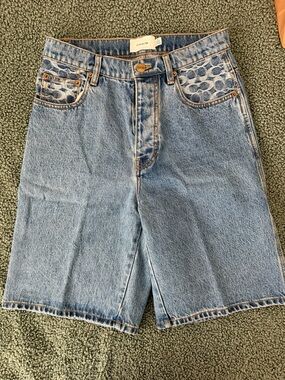 Coach Denim Jean Shorts with Signature Pocket Jacquard